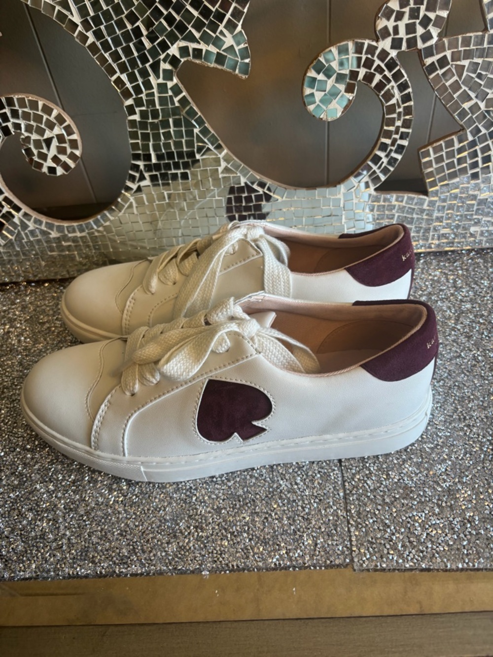 ⭐️Kate Spade White Leather Sneakers with Burgundy Accent